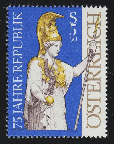 2113 75 ans République d'Autriche, Pallas Athene Statue, 5.50 S, frais de port **