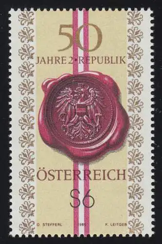 2152 50 Jahre Zweite Republik, Siegel & Bundeswappen, 6 S, postfrisch **