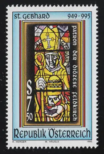 2161 1000e anniversaire de la mort de St. Gebhard, vitrine colorée, 7.50 S, frais de port **