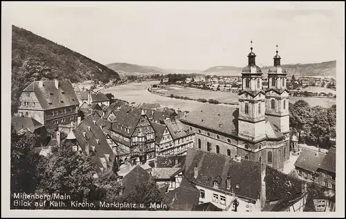 Landpost Stempel 13a WECKBACH über MILTENBERG AK 19.5.54 Bahnpost ASCHAFFENBURG