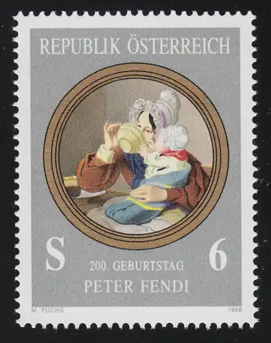 2181 peintre: Anniversaire Peter Fendi, mère avec enfant miniature, 6 S, frais de port **