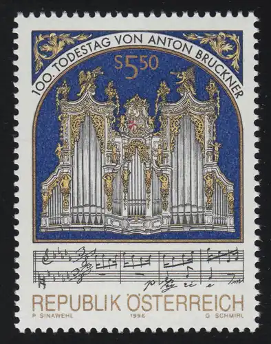 2184 Todestag, Anton Bruckner, Brucknerorgel, Notenhandschrift, 5.50 S, **