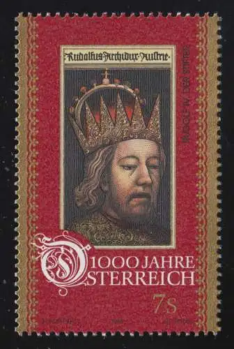 2199 1000 Jahre Österreich, Herzog Rudolf IV., 7 S postfrisch ** aus Block 12