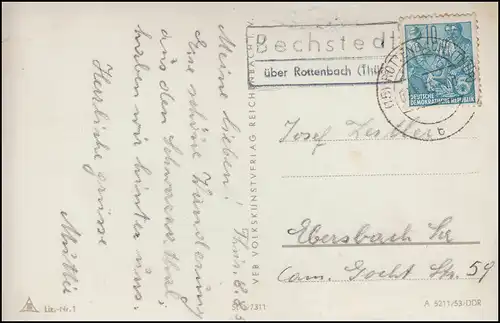 Le poste de campagne BECHSTEDT sur ROTTENBACH (Thür) 8.8.55 sur la photo AK Schwarzburg Schloss