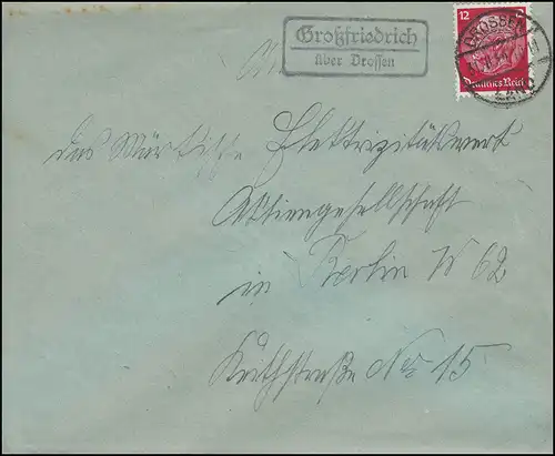 Le courrier de Landpost GROß FRIEDRICH sur DROSSEN /Ośno Lubuskie 31.8.1930 vers BERLIN