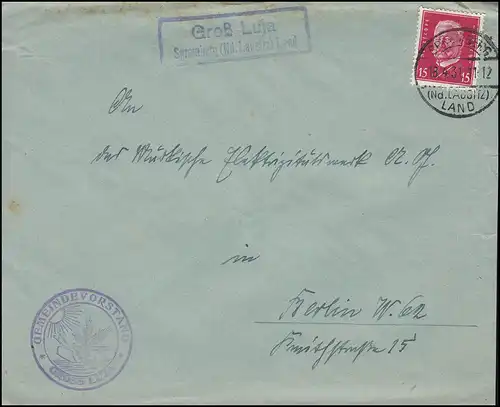 Landpost GROß LUJA über SPREMBERG Niederlausitz LAND 18.4.1931 nach BERLIN