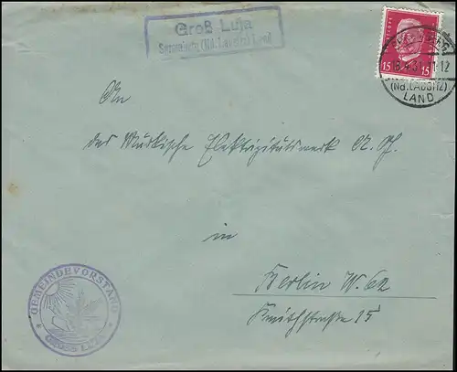 Landpost Gröss Luja via SPREMBERG Basse-Saxe LAND 18.4.1931 vers BERLIN