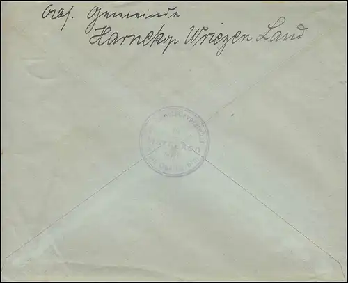 Landpost Stempel Gemeindevorsteher HARNEKOP / WRIEZEN LAND 23.6.1933 nach BERLIN