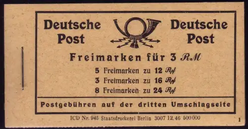 MH 50 Ziffern 1946 Randleistenvariante RLV I, postfrisch **