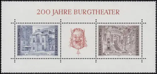 Autriche Bloc 3 200 ans Burgtheater Wien, **