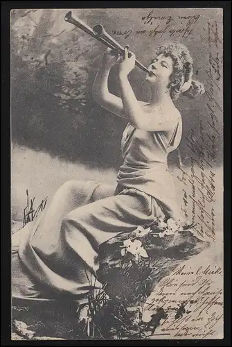 Frauen AK Göttin spielt Doppelflöte Foto BERLIN / KÖNIGSWUSTERHAUSEN 18.8.1902