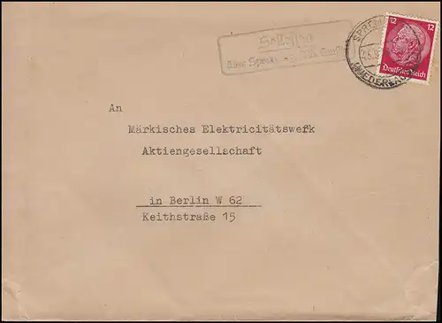 Landpost SELLESSEN über SPREMBERG Niederlausitz 25.9.1938 auf Brief nach BERLIN