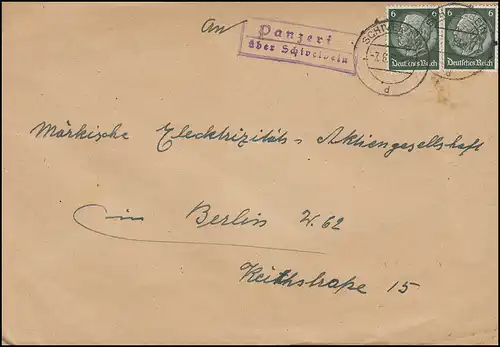 Landpost PANZERIN über SCHIVELBEIN (Świdwin, Pommern) 7.6.1938 nach Berlin