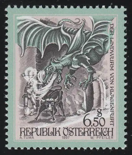 2226 Freimarke: Sagen & Legenden, Szene "Lindwurm v. Klagenfurt" 6.50 S, **