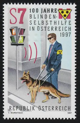 2232 Autoassistance aveugle en Autriche, aveugle, chien aveugle au feu, 7 p, **