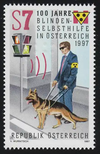 2232 Blindenselbsthilfe in Österreich, Blinder, Blindenhund an Ampel, 7 S,  **