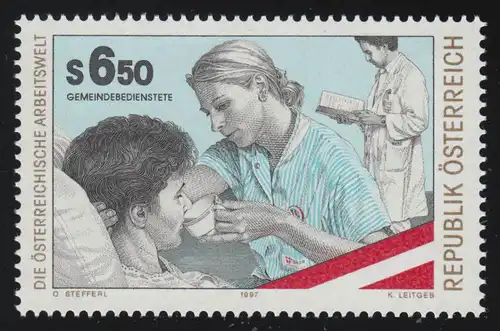2233 Österreichische Arbeitswelt, Gemeindehelfer bei Patientenpflege, 6.50 S, **