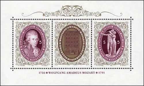 Autriche Bloc 10 200e anniversaire de la mort de Wolfang Amadeus Mozart, **