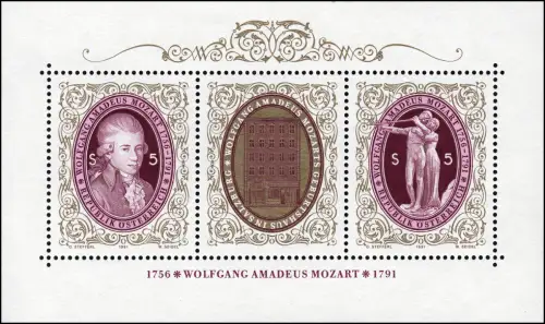 Autriche Bloc 10 200e anniversaire de la mort de Wolfang Amadeus Mozart, **