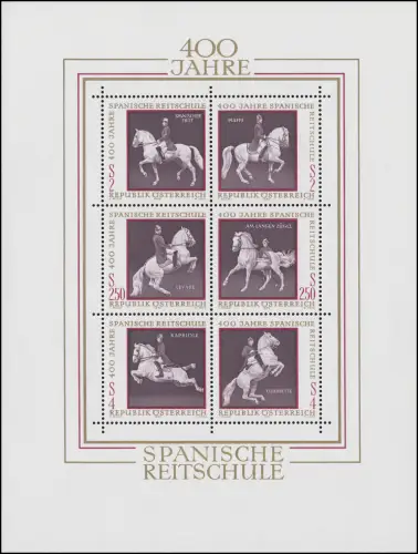 Autriche Bloc 2 400 ans Ecole d'Equitation Espagnole, **