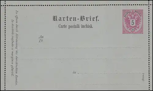Österreich K 14 Doppeladler grau 5 Kreuzer rosa: Rumänisch, **