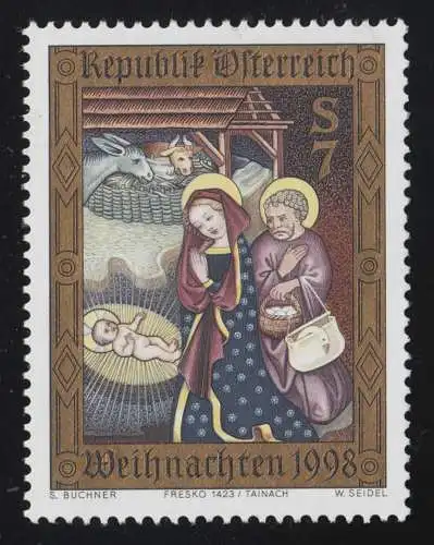 2271 Weihnachten: Christi Geburt, Freskendetail Propstei Tainach, 7 S,**