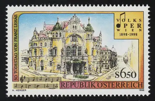 2263 Volksoper Wien, bâtiment historique de Volkeroper, 6.50 S post-freeich **