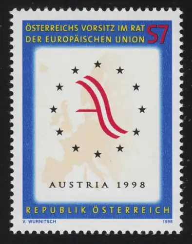 2261 Présidence de l'Autriche dans l 'UE, Emblem Présidence, Carte UE, 7 p **