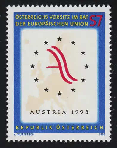 2261 Vorsitz Österreichs in der EU, Emblem Präsidentschaft, Landkarte EU, 7 S **