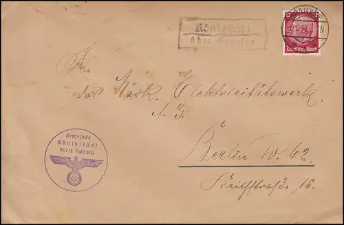 Landpost KÖNIGSTEDT (Wolfsruh) Ruppin sur BRANSEE 6.5.38 sur lettre à BERLIN