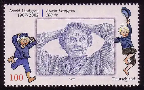 2629 écrivain Astrid Lindgren: Set à 10 timbres, tous ** frais de port