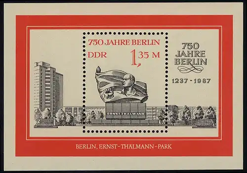 Block 89 750 Jahre Berlin Thälmann-Park, postfrisch **