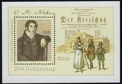 Bloc 86 Carl Maria von Weber 1986, frais de port **