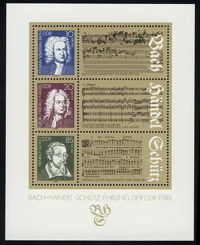 Block 81 Bach, Händel und Schütz 1985, postfrisch