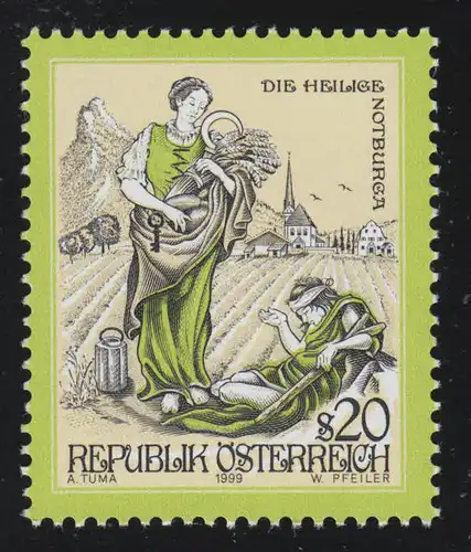 2290 Freimarke Sagen & Légendes Autriche St. Notburga avec un bras 20 S **