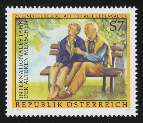 2293 Année internationale des personnes âgées, Couple sur un banc de stationnement, 7 p. **
