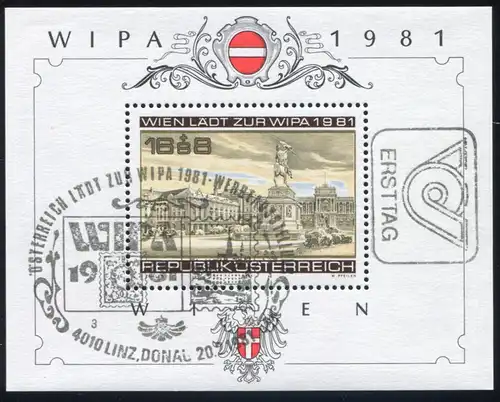 Österreich Block 5 Briefmarkenausstellung WIPA Wien 1981, ESSt LINZ 20.2.81