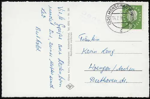 Landpost DEDENBORN über MONSCHAU 14.7.59 auf Luftfoto AK Fotomeister Korr Aachen