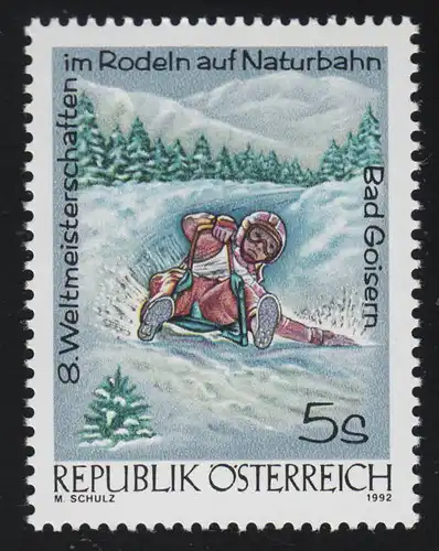 2050 Rodel WM Naturbahn, Bad Goisern, Sportrodler auf der Bahn 5 S postfrisch **