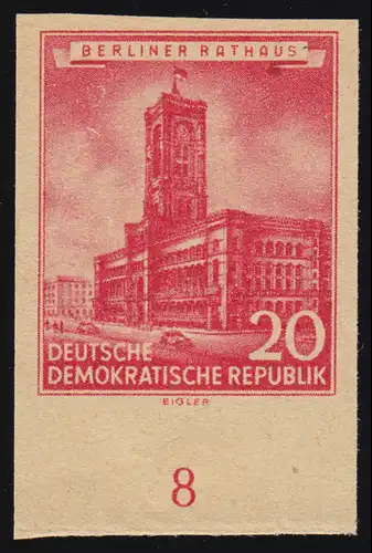 494 Bauwerke 20 Pf Rotes Rathaus: Maschinenprobedruck (siehe Michel-Spezial) 