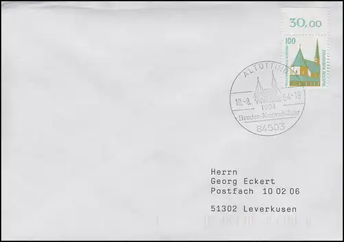 1406 SWK Altötting, OR GUMMI WEISS Bf. SSt Altötting Bruder-Konrad-Jahr 10.8.94