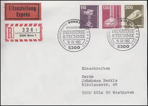 1134+1135+ 1138 Iut Caméra TV & Brasserie & Magnetbahn, Eil-R-FDC ESSt Bonn