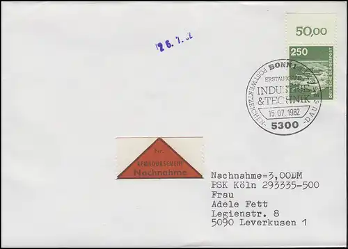 1137 IuT Aéroport de Francfort/Main, Oberrandbeit, EF NN-FDC ESSt Bonn 15.7.1982