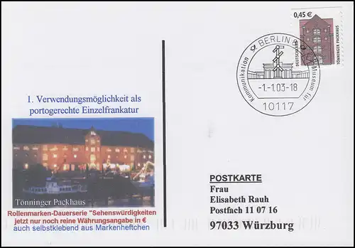 2303BD SWK 45 centimes, sk de MH 50, PK avec SSt Berlin 1.3.05 - 1. portoführe EF