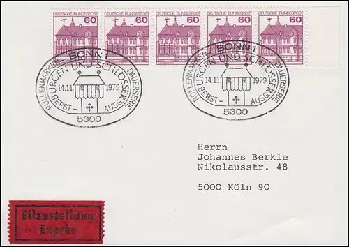 1028AI BuS Château Rheydt, 4 bandes MeF Carte postale Eil-FDC Essent Bonn 14.11.79