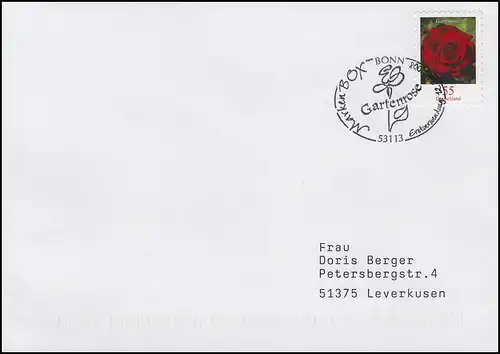 2675 Rose de jardin autocollant, FDC Première utilisation Bonn 12.6.2008,