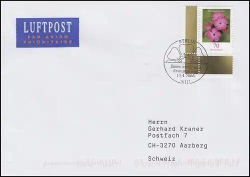 2529 Kartäusernelke Dianthus carthusianorum, Eckstück, FDC ESSt Berlin 13.4.2006