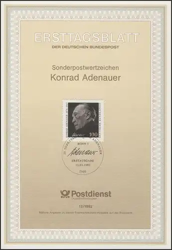 ETB 12/1992 - Konrad Adenauer, ehemaliger Bundeskanzler