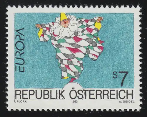 2095 Europa: Zeitgenössische Kunst, Fliegender Harlekin, Paul Flora, 7 S **