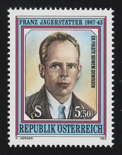 2105 Todestag, Franz Jägerstätter, Widerstandskämpfer, 5.50 S, postfrisch **
